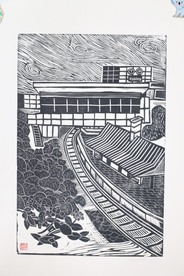 Epping Station Original Linocut Print with oil-based ink [unframed] - Image 2