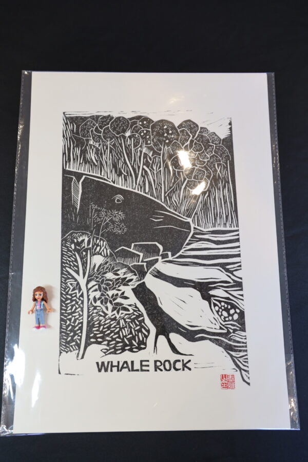 Whale Rock Original Linocut Print with oil-based ink [unframed] - Image 2