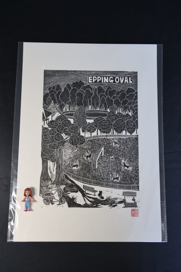 [Black] Epping Oval Original Linocut Print with oil-based ink [unframed] - Image 2