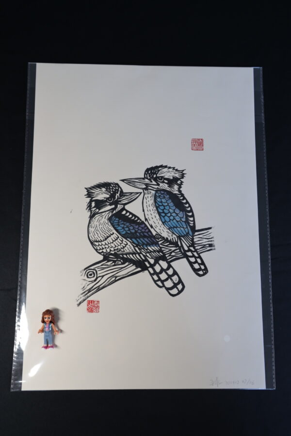 Kookaburras Original Linocut Print with oil-based ink [unframed] - Image 3