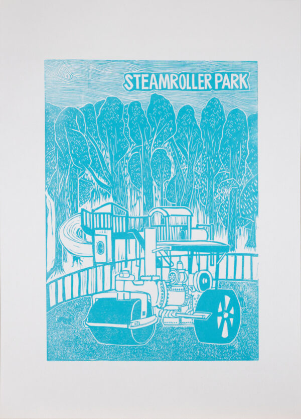 Steamroller Park Original Linocut Print