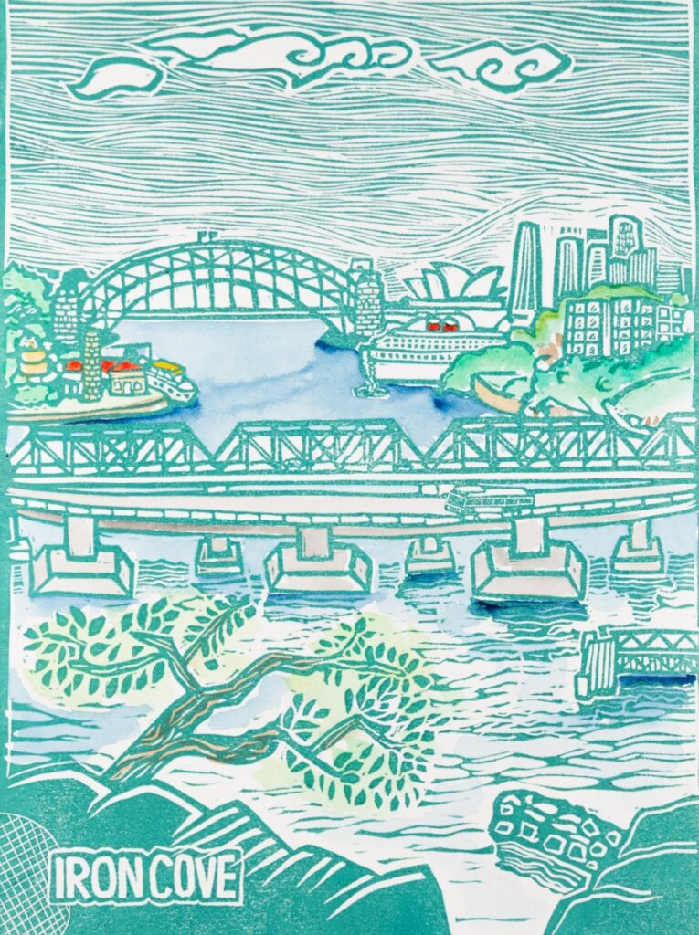 Iron Cove Outlook Original Linocut Print