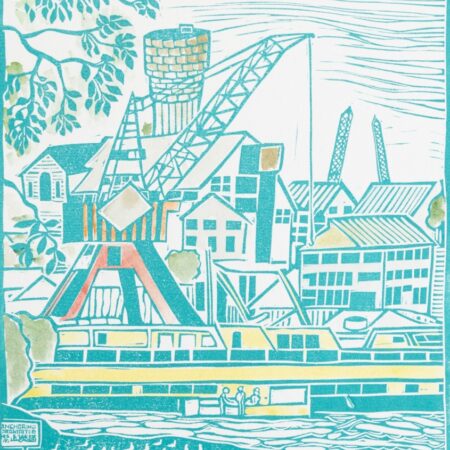 Cockatoo Island Viewed from Birkenhead Point Original Linocut Print