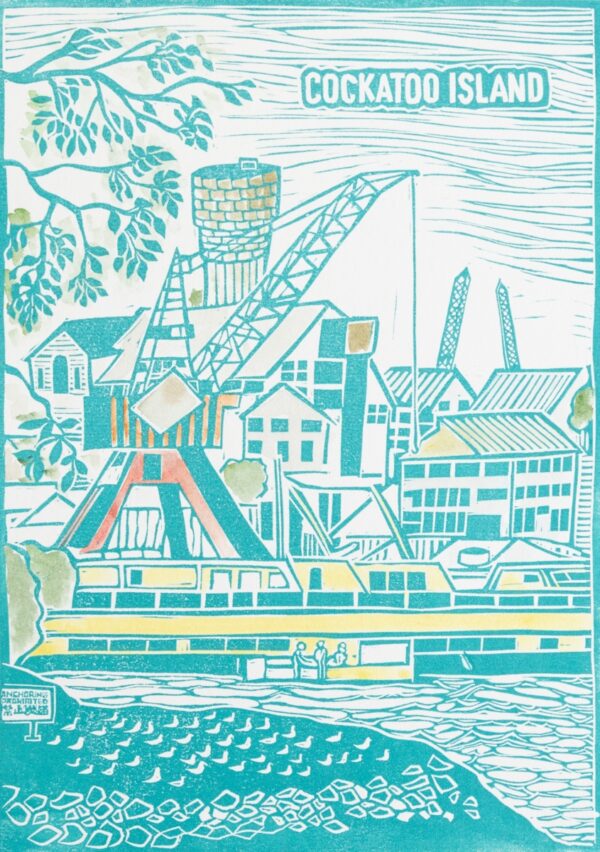 Cockatoo Island Viewed from Birkenhead Point Original Linocut Print