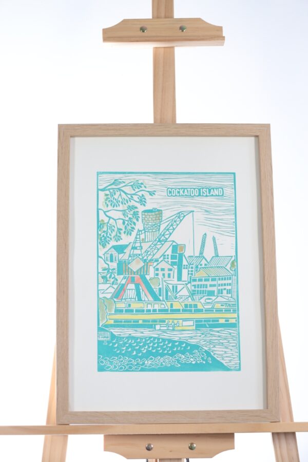 Cockatoo Island Viewed from Birkenhead Point Original Linocut Print - Image 4