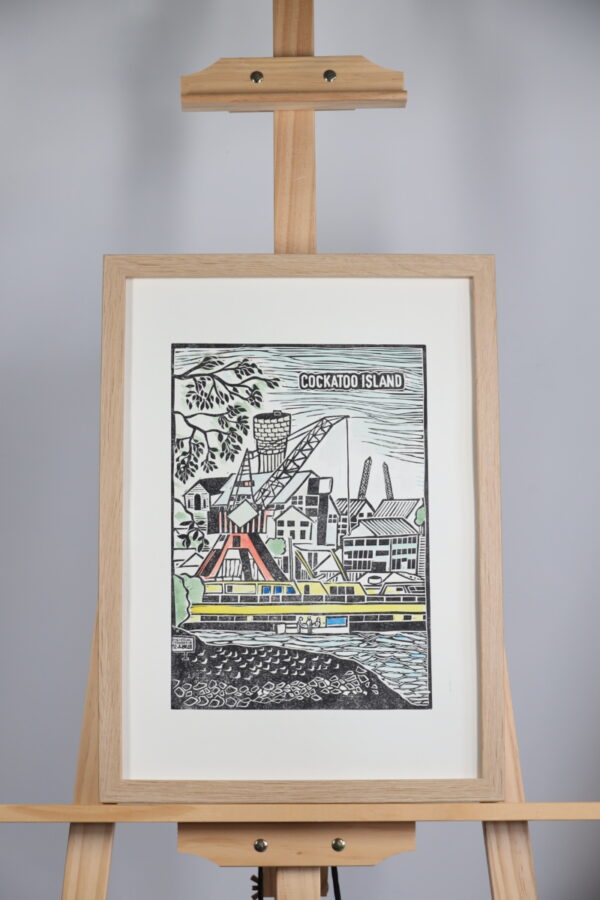 Cockatoo Island Viewed from Birkenhead Point Original Linocut Print - Image 2