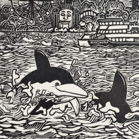Dolphins in Sydney Harbour Original Linocut Print