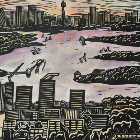 Rhodes Skyline Original Linocut Print