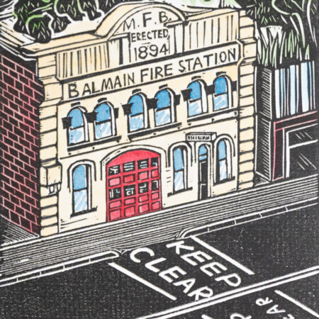 Balmain Fire Station Original Linocut Print