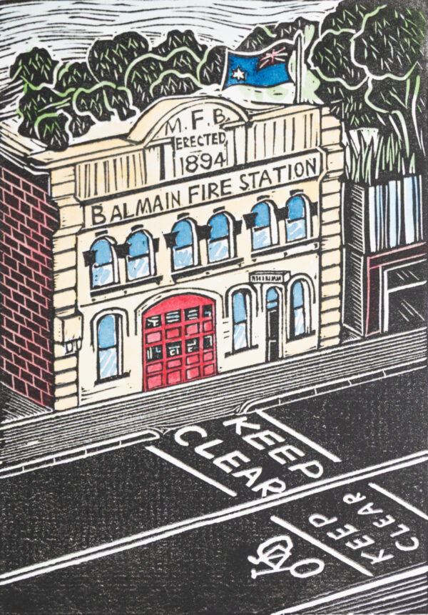 Balmain Fire Station Original Linocut Print