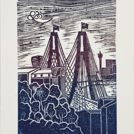 ANZAC Bridge View from Rozelle Original Linocut Print