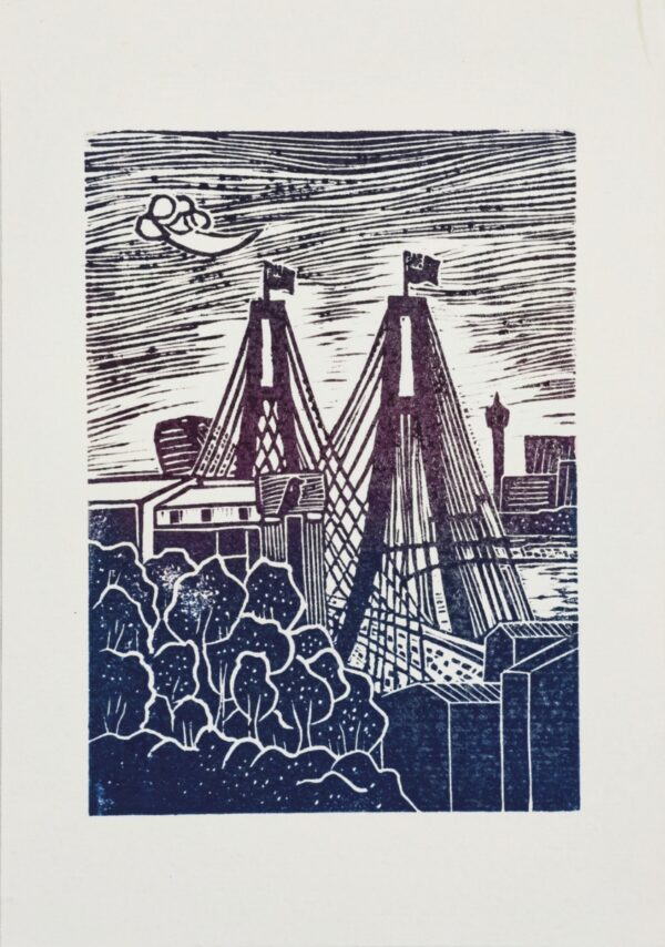 ANZAC Bridge View from Rozelle Original Linocut Print