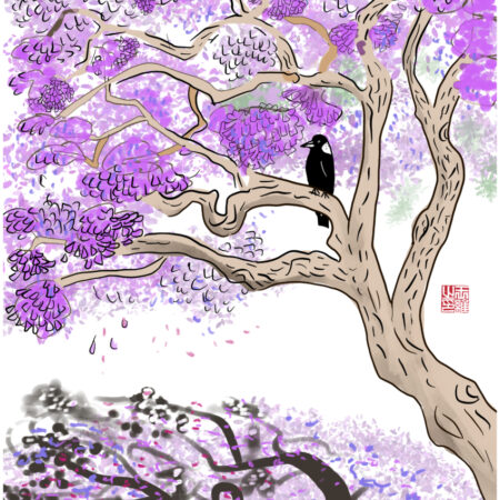 Magpie on Jacaranda | Digital Painting