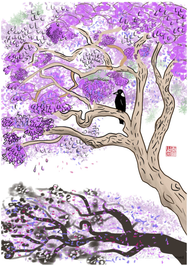 Magpie on Jacaranda | Digital Painting