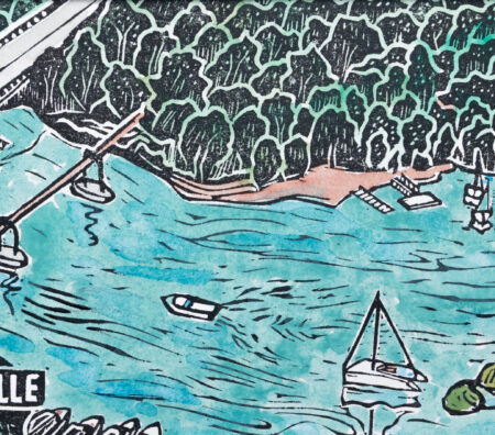 Middle Harbour at Roseville Original Linocut Print