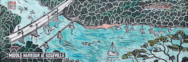 Middle Harbour at Roseville Original Linocut Print