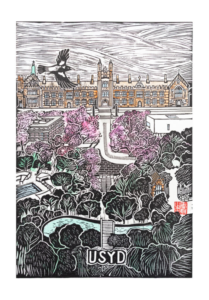 The University of Sydney Original Linocut Print
