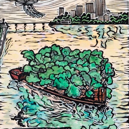 Homebush Bay Floating Forest SS Ayrfield Original Linocut Print