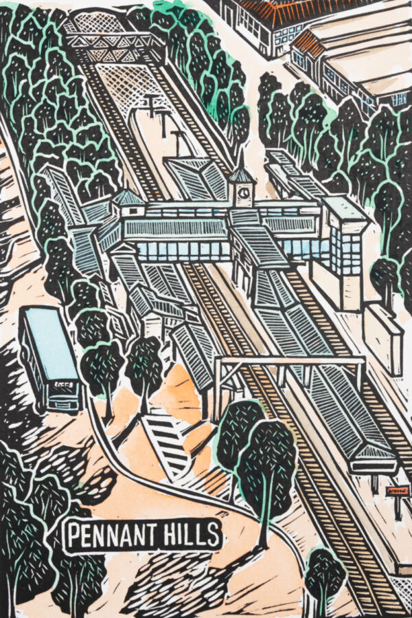 Pennant Hills Station Original Linocut Print