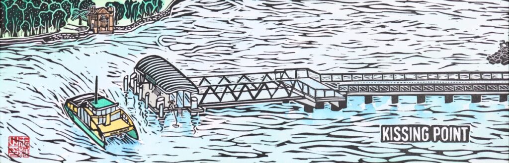 Kissing Point Original Linocut Print