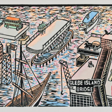 Glebe Island Bridge Original Linocut Print