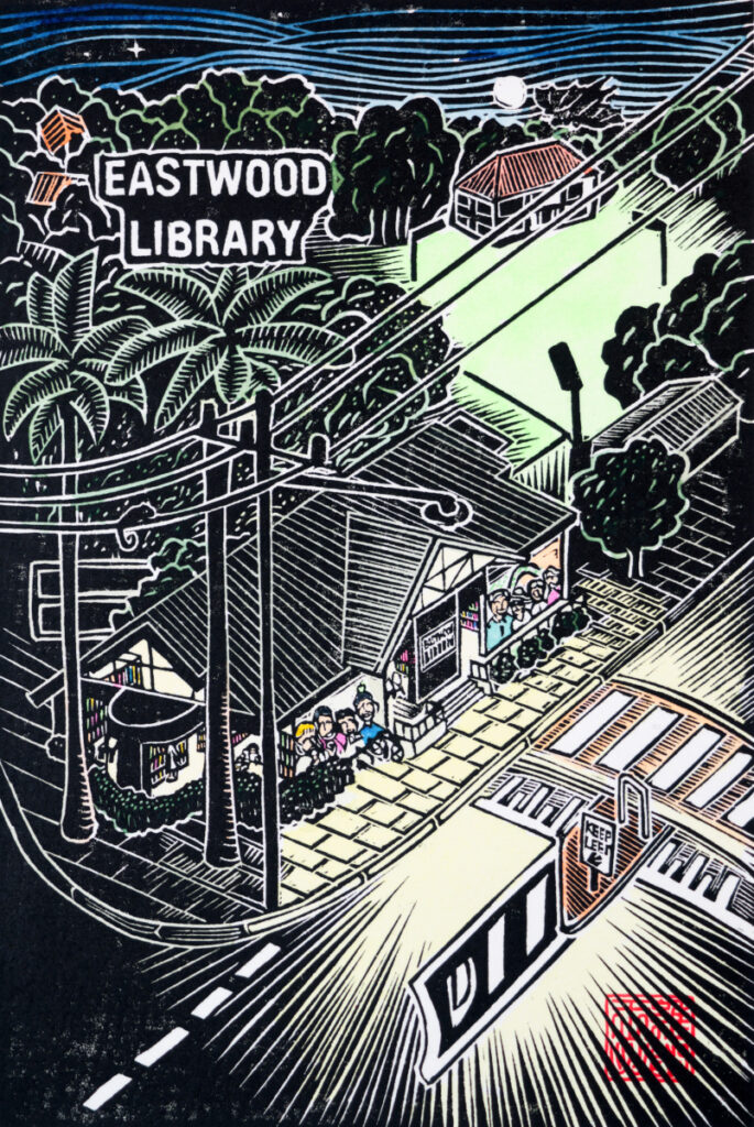 Eastwood Library Original Linocut Print